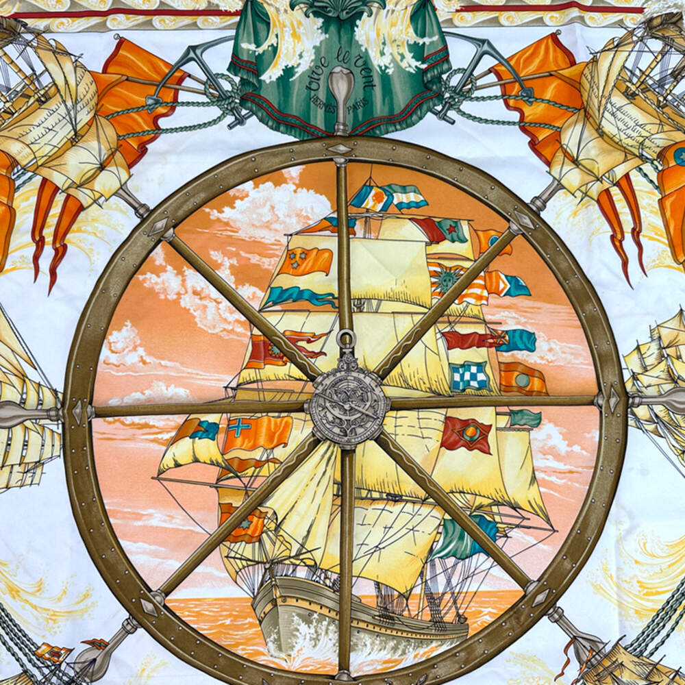 Hermes scarf/muffler, Carre 90 "Vive le Vent" (Let the Wind Blow), women's, b... - Picture 2 of 13